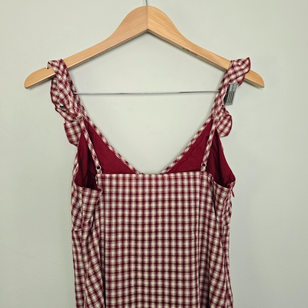 NWT Rihoas Women V Neck Plaid Slip Mini Dress Small Red Coquette Ruffle Summer - Picture 6 of 11